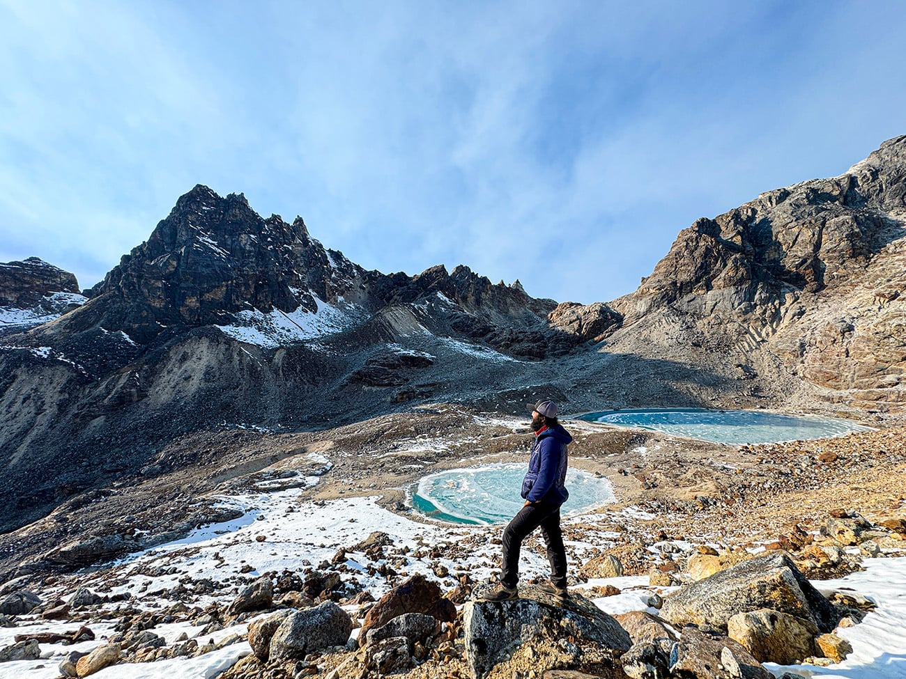 Manoj basnet posing with shoulder up in a newly discovered lake in kanchenjunga region named Daju Vai Lake