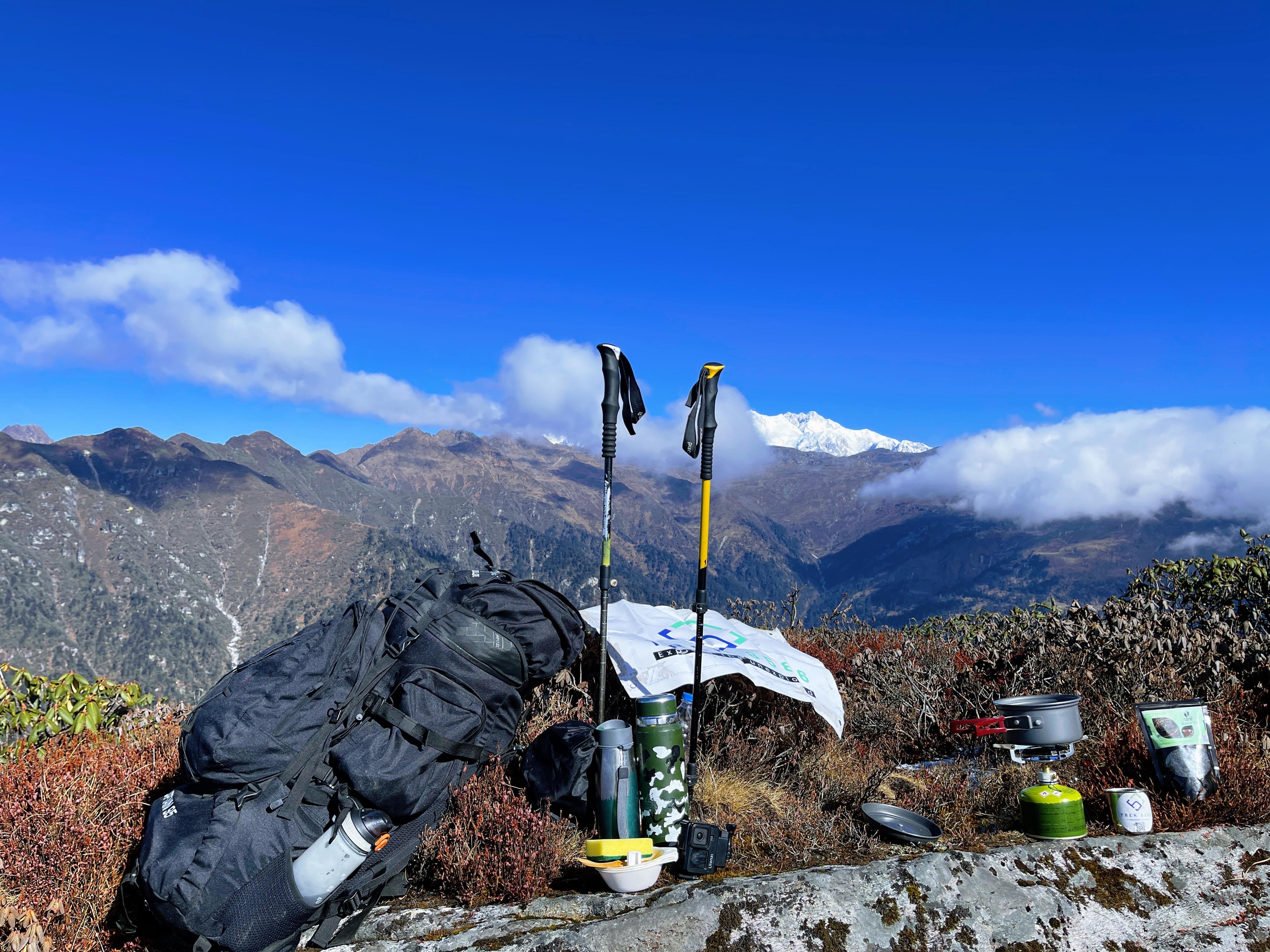 Trekking gears from Trek 8586 in Chiwa Bhanjyang, Kanchenjunga Region, designed for ultimate trekking experiences in Eastern Nepal.