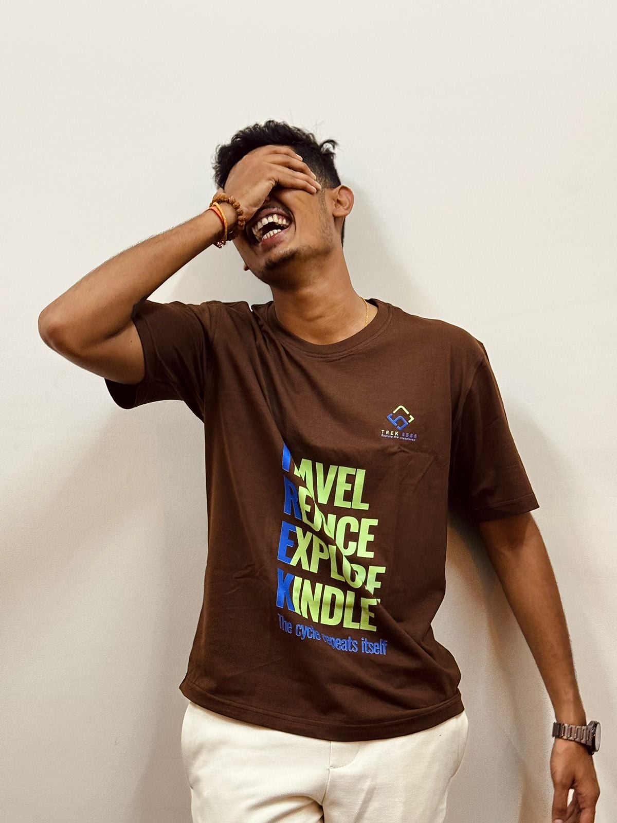 Guest Barun Mittal enjoying his time in the Kanchenjunga Region wearing a Trek 8586 T-shirt, highlighting trekking adventures in Eastern Nepal with a trusted trekking agency.